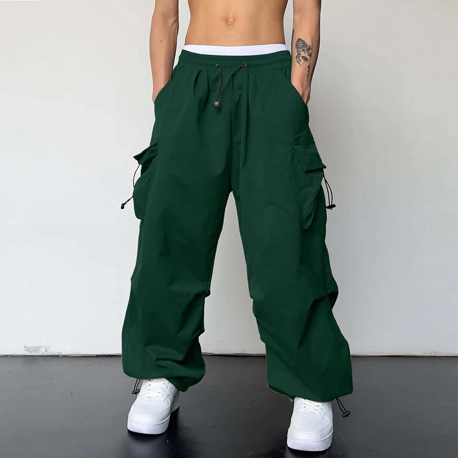 Mens Cargo Pants Casual Wide Leg Elastic Waist Pant Work Pant with Multiple Pockets