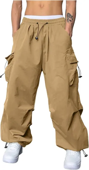 Mens Cargo Pants Casual Wide Leg Elastic Waist Pant Work Pant with Multiple Pockets