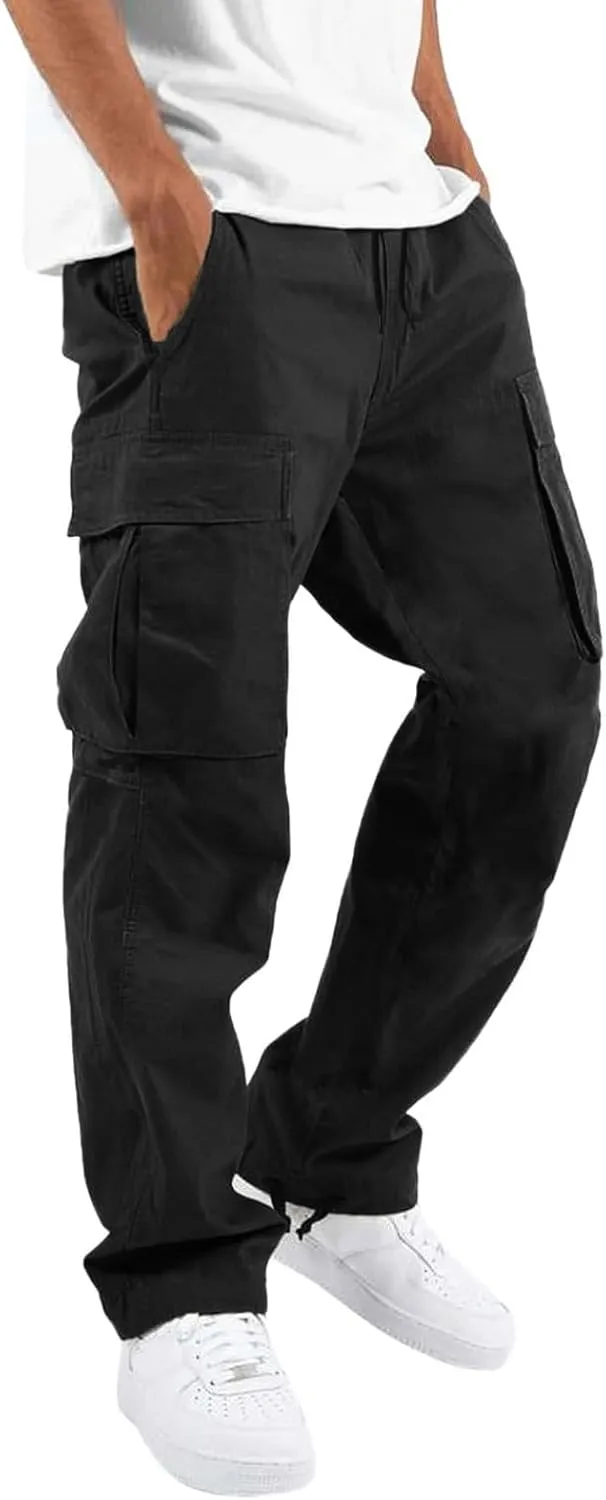 Men's Casual Cargo Pants Workout Joggers Trousers Loose Sports Trousers Casual Gym Workout Tactical Track Sweatpants