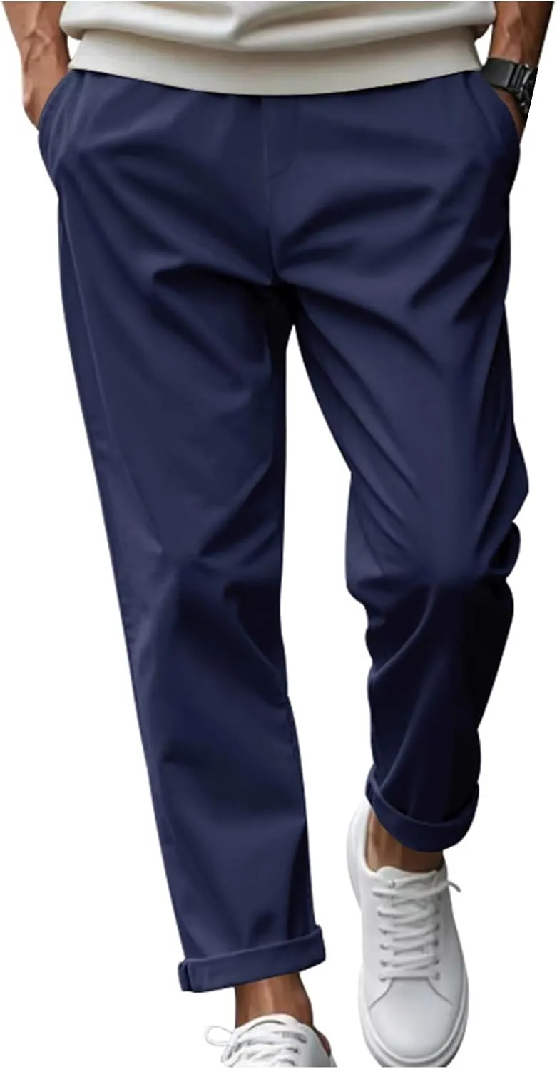 Men's Casual Pants Baggy Loose Fit Drawstring Waisted Elastic Long Pant Classic Solid Work Office Business Trousers