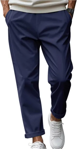 Men's Casual Pants Baggy Loose Fit Drawstring Waisted Elastic Long Pant Classic Solid Work Office Business Trousers
