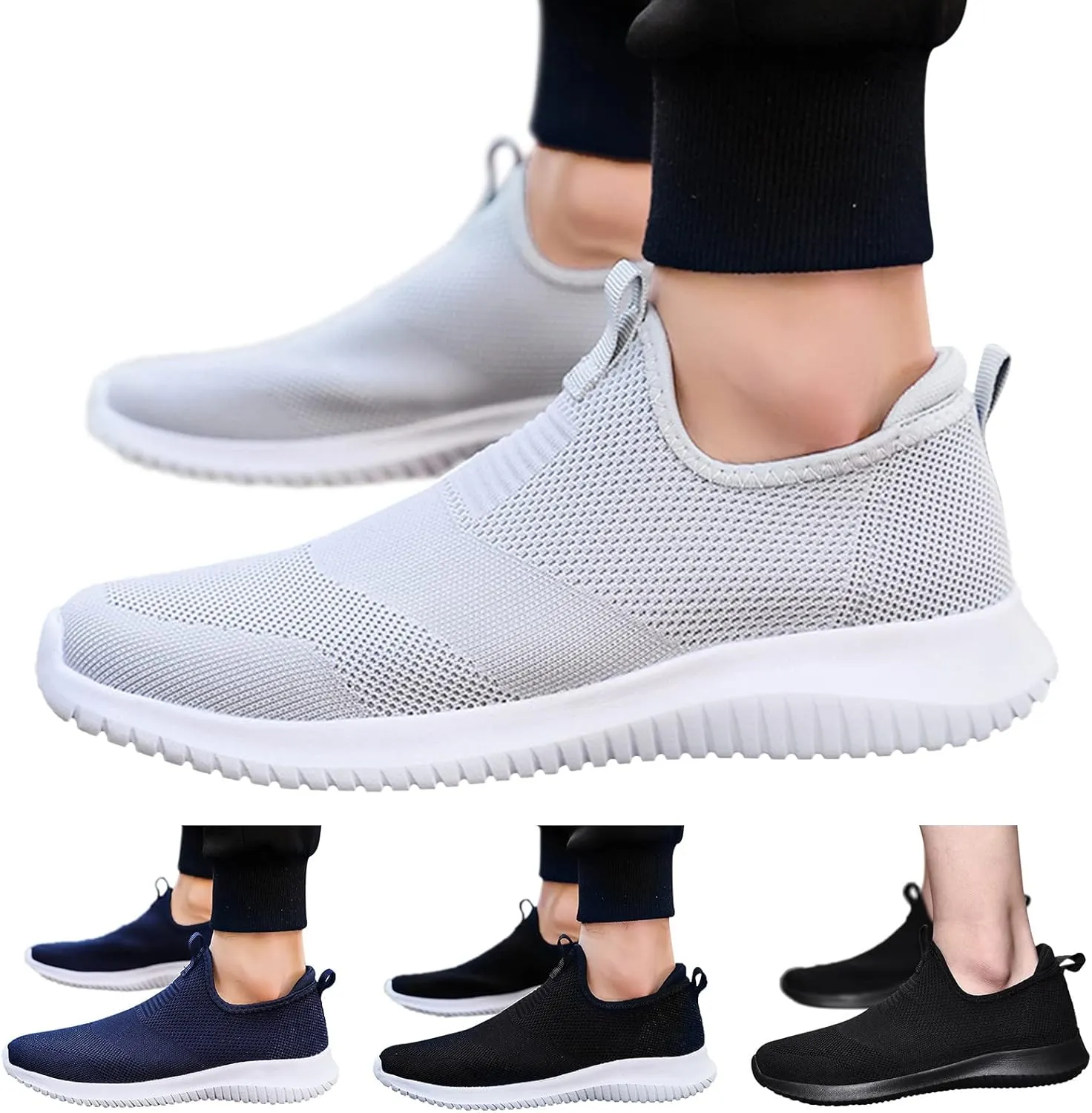 Men's Casual Shoe Fashion Spring and Summer Men Sports Shoes Flat Bottom Lightweight Fly Woven Mesh Breathable Slip On