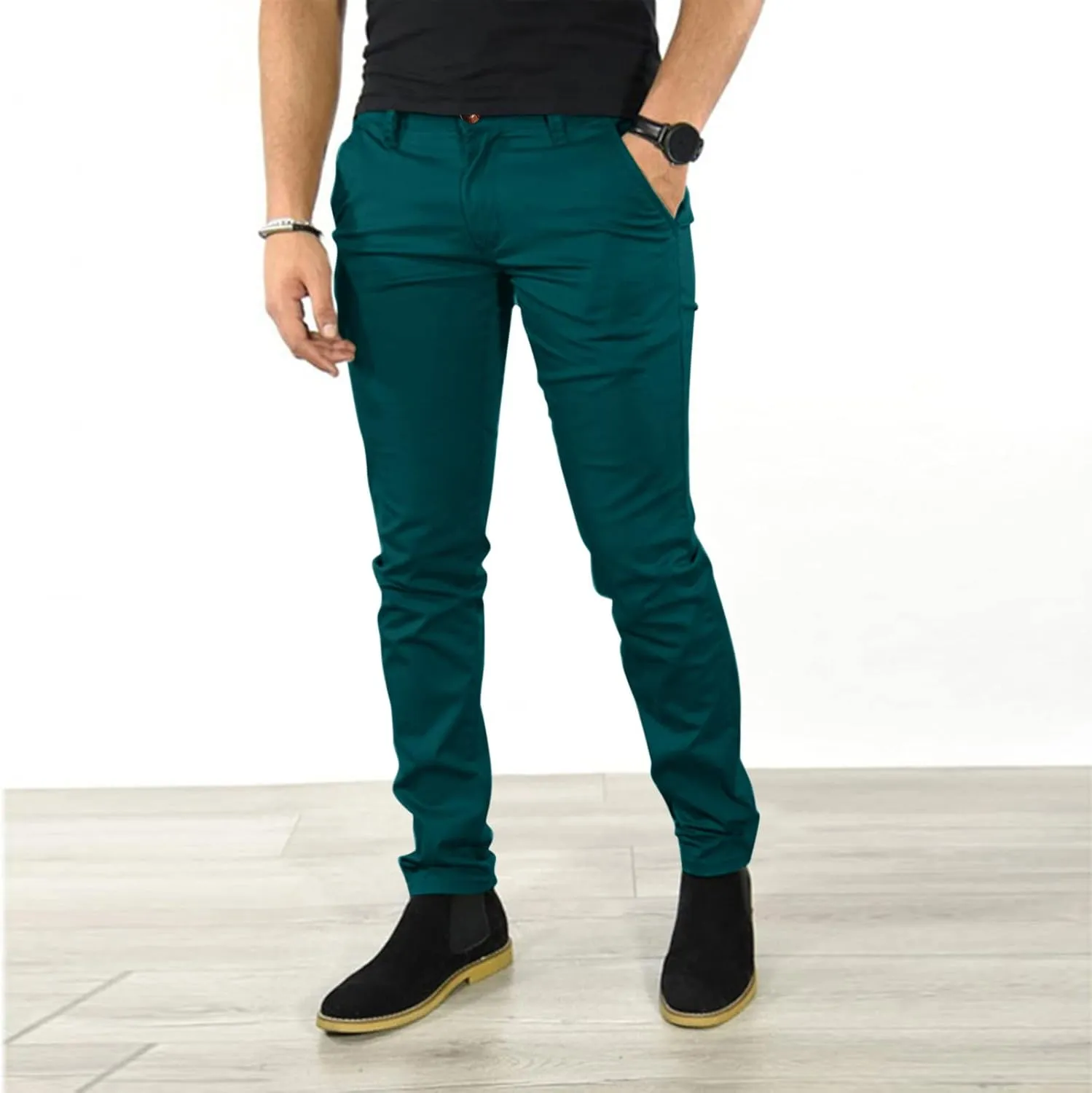 Mens Casual Stretch Dress Pants Slim Fit Solid Color Skinny Long Work Pant Flat-Front Business Golf Dress Chinos Pant