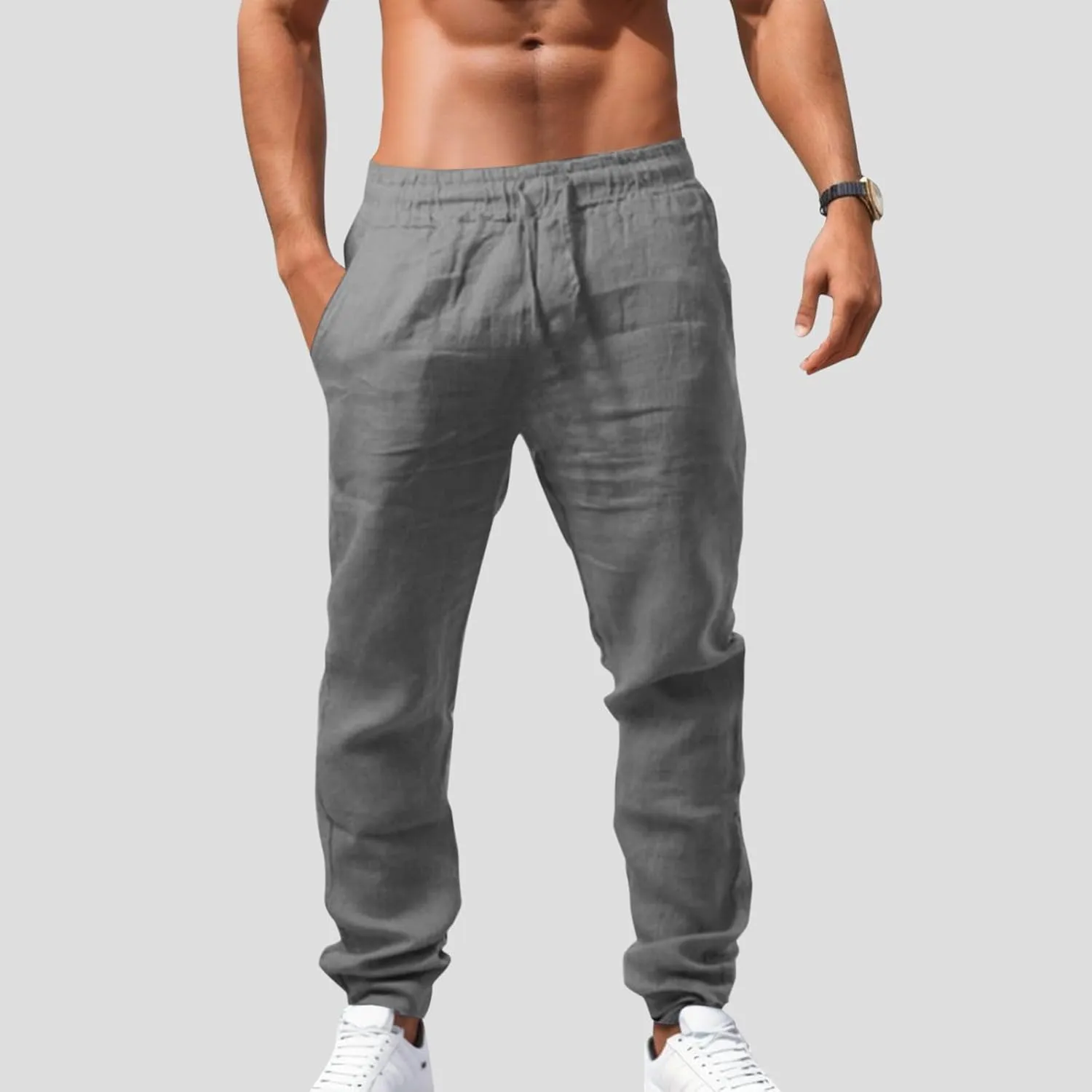 Mens Combat Cargo Pants Casual Linen Elasticated Pant Straight Leg Sweatpants Joggers Baggy Training Jogger