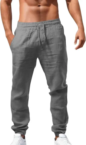 Mens Combat Cargo Pants Casual Linen Elasticated Pant Straight Leg Sweatpants Joggers Baggy Training Jogger