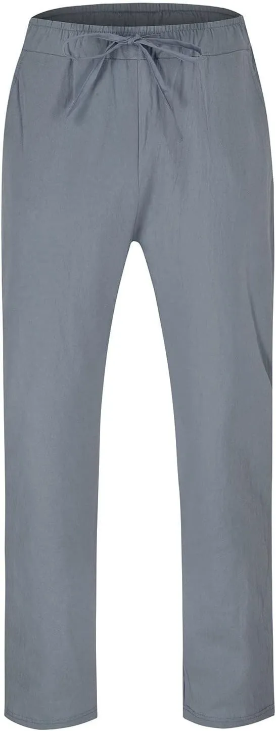 Mens Cotton Linen Drawstring Pants Summer Fashion Resort Wear Pants for Men 2024 Straight Lightweight Loose Fit Yoga Pants