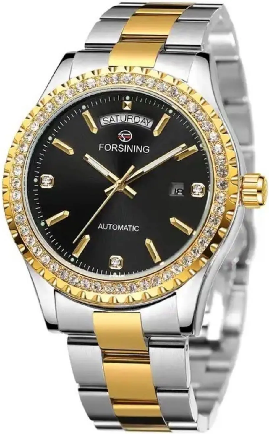 Men's Fashion Mechanical Watch Calendar Stainless Steel Waterproof Retro Rhinestone Hollow Sports Automatic Mechanical Watch