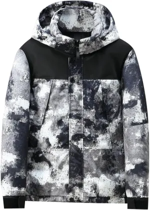 Mens Hooded Outdoor Jacket High Collar Two Color Splicin Cotton Padded Coat Detachable Hat Long Sleeve Jacket