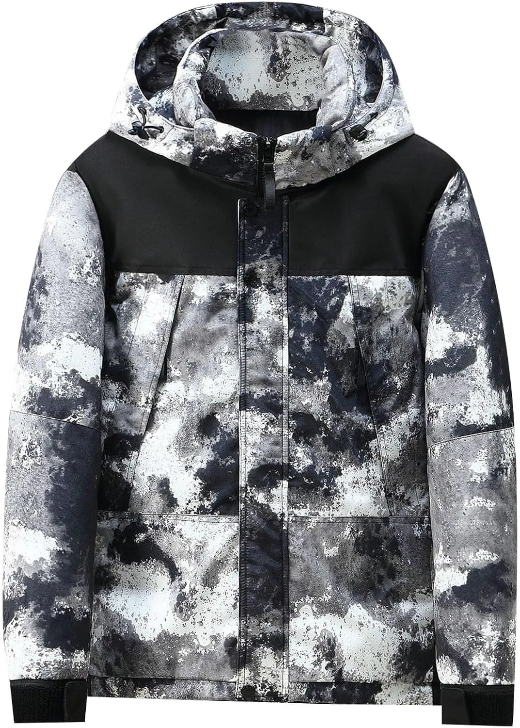 Mens Hooded Outdoor Jacket High Collar Two Color Splicin Cotton Padded Coat Detachable Hat Long Sleeve Jacket