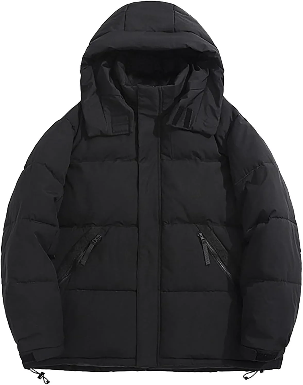 Mens Hooded Outdoor Jacket Two Color Splicing Cotton Padded Coat Detachable Hat Long Sleeve Zipper Men's E Winter