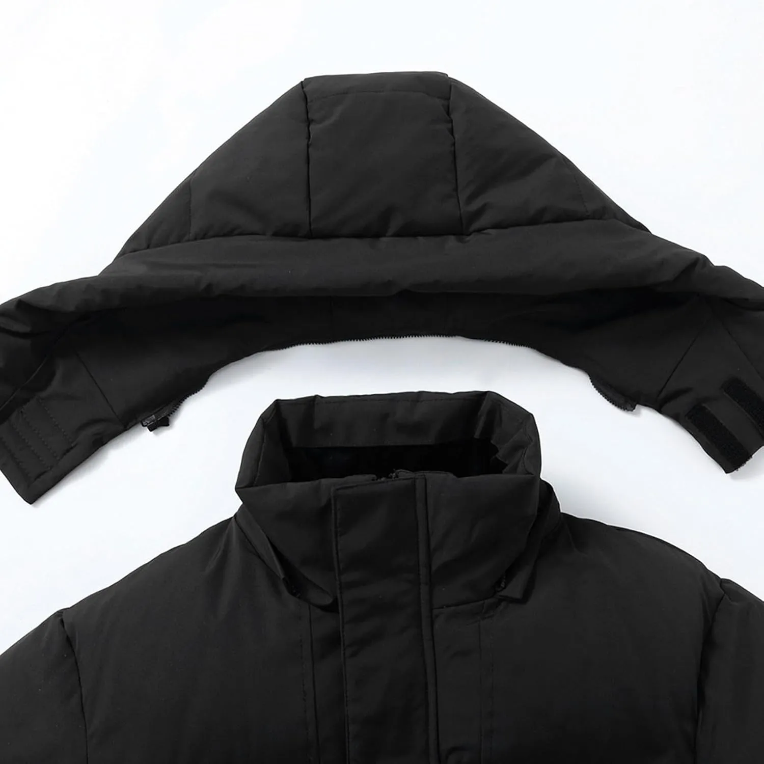 Mens Hooded Outdoor Jacket Two Color Splicing Cotton Padded Coat Detachable Hat Long Sleeve Zipper Men's E Winter