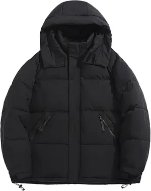 Mens Hooded Outdoor Jacket Two Color Splicing Cotton Padded Coat Detachable Hat Long Sleeve Zipper Men's E Winter