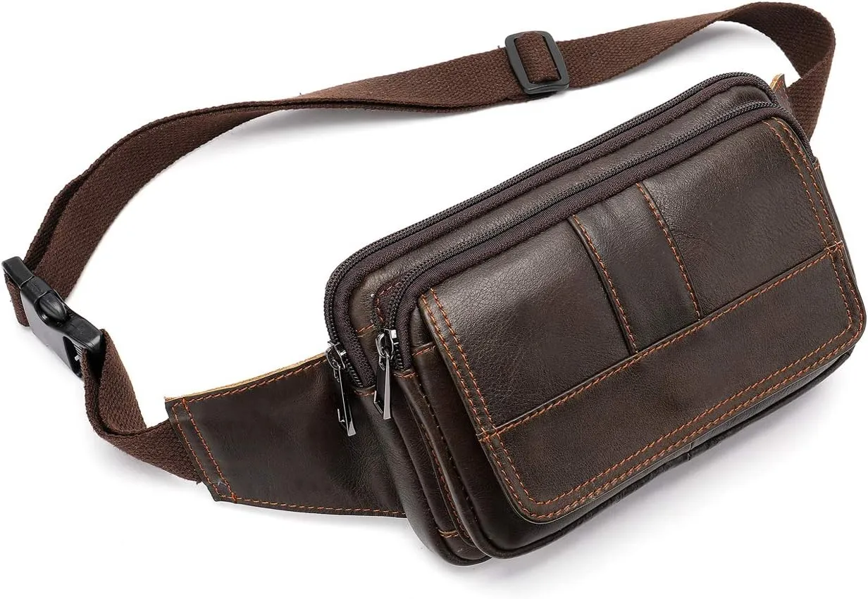 Men's Leather Fanny Pack Waist Bags Vintage Utility Belt Bag Crossbody Hip Purse (Coffee-2)