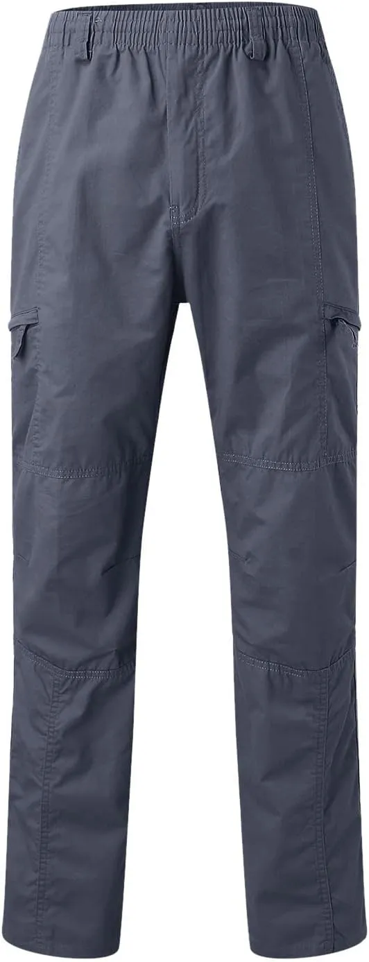 Mens Lightweight Cargo Pants Elastic Waist Straight Leg Slim Fit Chino Trousers for Men Trendy Solid Work Khaki Pant