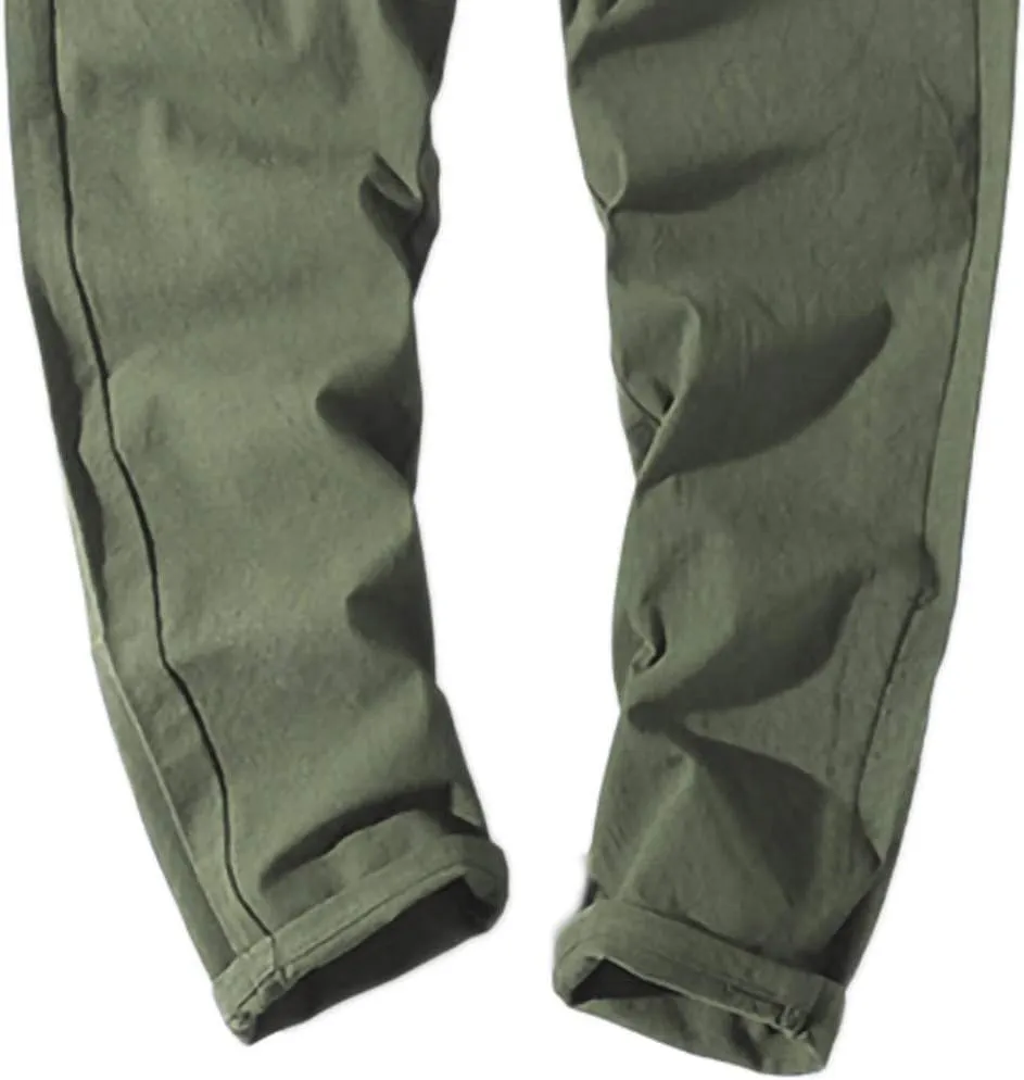 Mens Linen Pants Drawstring Plus Size Tapered Pants Elastic Waist Lightweight Lounge Pants Slim Fit Casual Trousers