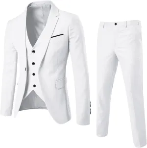 Mens Slim Fit 3 Piece Suit,One Button Solid Blazer Dress Business Wedding Party Jacket Vest & Pants Set