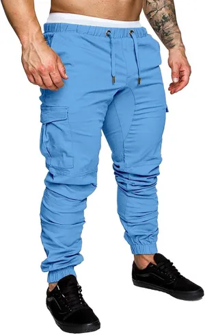 Mens Slim Fit Cargo Sweatpants with Pockets Workout Gym Lightweight Sweat Pants Elastic Waist Sweat Pants Trouser