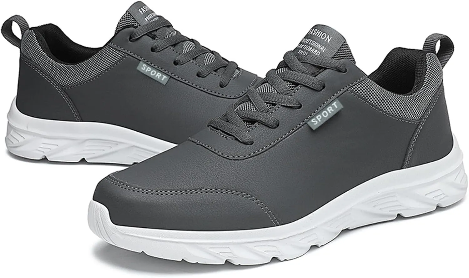 Men's Slip on Walking Shoes Comfortable PU Leather Memory Foam Breathable Fashion Sneakers Non Slip Arch Support Cushioning Workout Tennis Shoes Wide Width