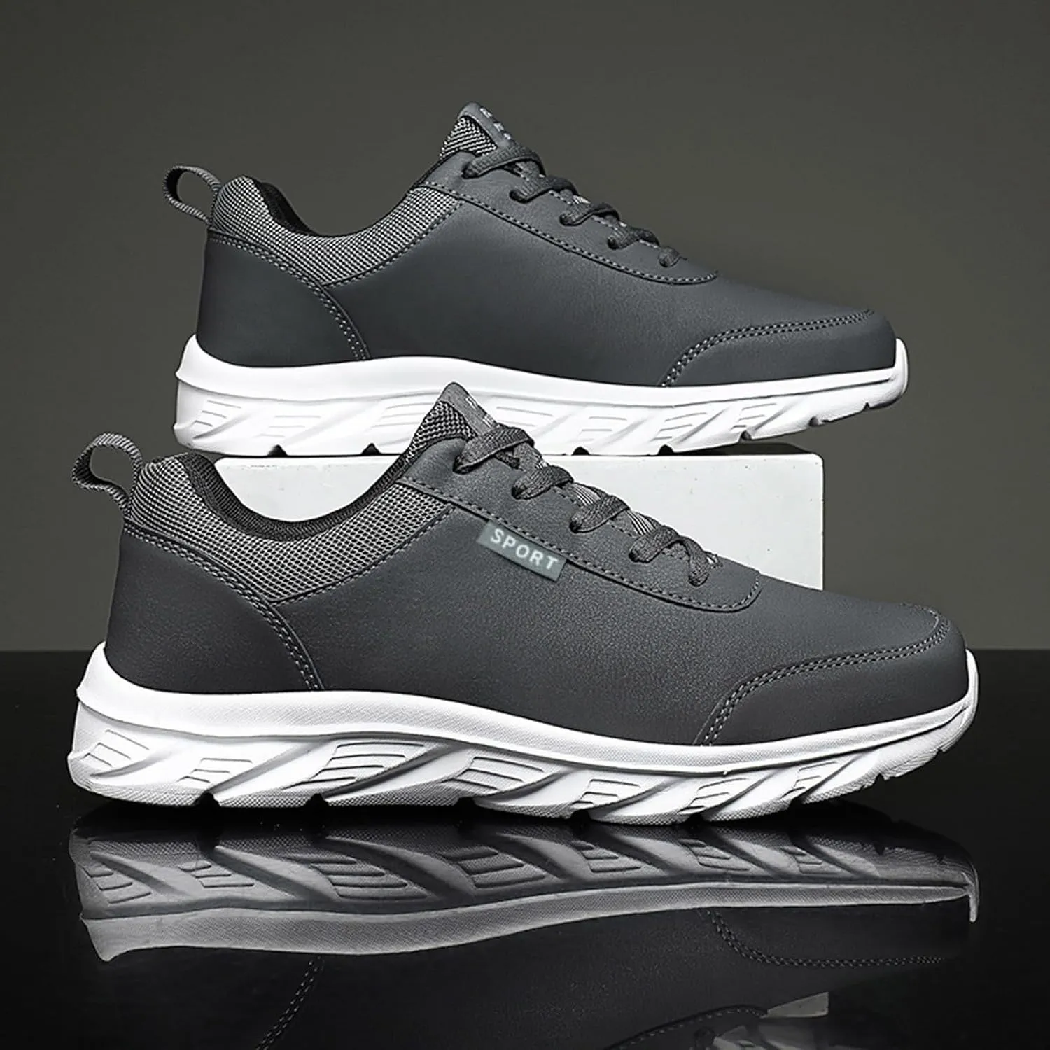 Men's Slip on Walking Shoes Comfortable PU Leather Memory Foam Breathable Fashion Sneakers Non Slip Arch Support Cushioning Workout Tennis Shoes Wide Width
