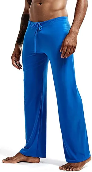 Mens Soft Long Yoga Pajama Sexy Low Rise Elastic Drawstring Lightweight Big Knit Lounge Sleep Bottoms Sweatpants