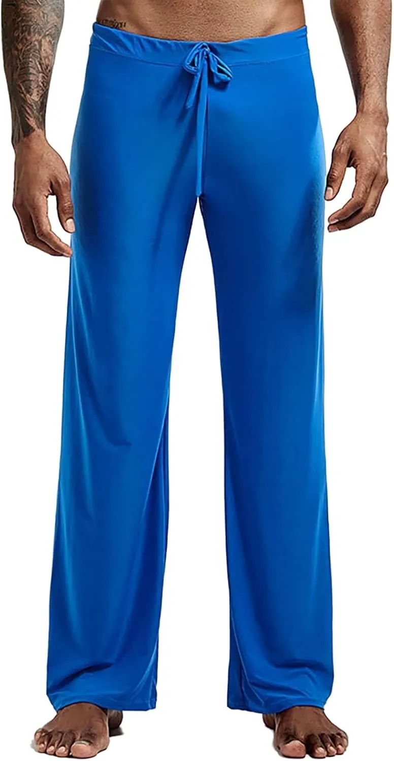 Mens Soft Long Yoga Pajama Sexy Low Rise Elastic Drawstring Lightweight Big Knit Lounge Sleep Bottoms Sweatpants