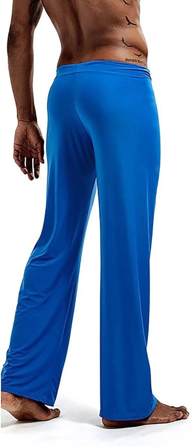 Mens Soft Long Yoga Pajama Sexy Low Rise Elastic Drawstring Lightweight Big Knit Lounge Sleep Bottoms Sweatpants