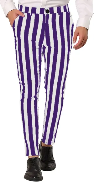 Mens Striped Business Dress Pants Slim Fit Flat Front Straight Leg Chinos Pants Lightweight Stretch Golf Pencil Pant