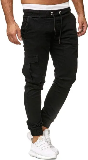 Mens Twill Cotton Joggers Cargo Pants Drawstring Cotton Slim Fit Chino Trousers Casual Fitness Track Jogging Pants