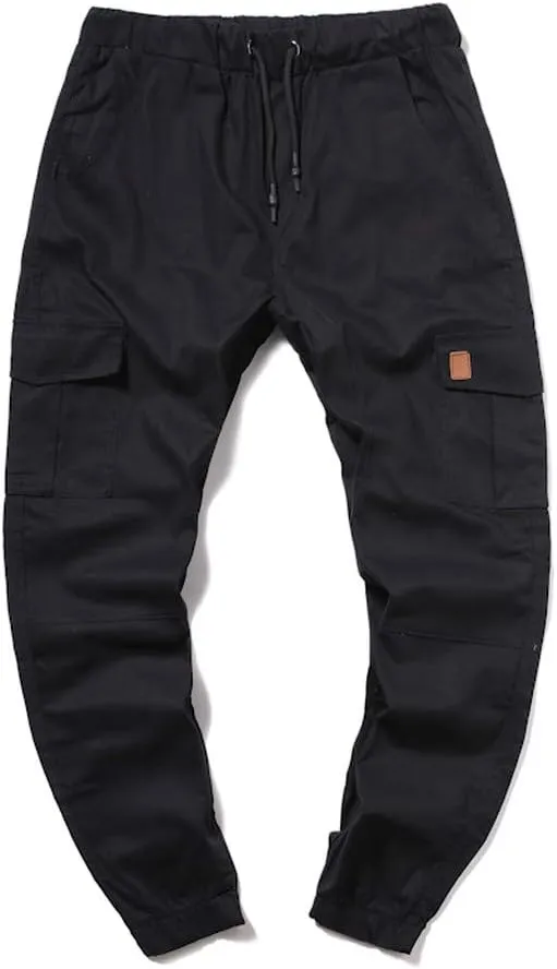 Mens Twill Cotton Joggers Cargo Pants Drawstring Cotton Slim Fit Chino Trousers Casual Fitness Track Jogging Pants
