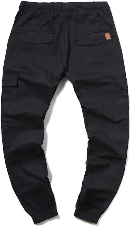 Mens Twill Cotton Joggers Cargo Pants Drawstring Cotton Slim Fit Chino Trousers Casual Fitness Track Jogging Pants