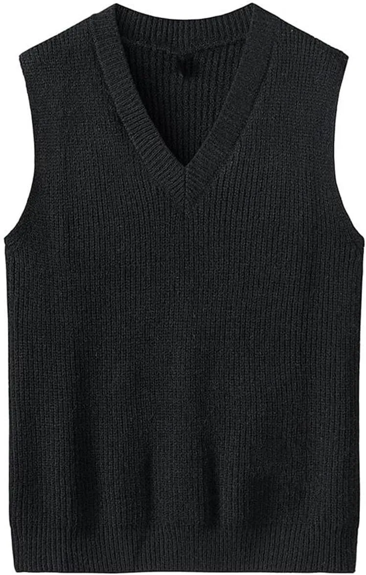 Men's Winter V-Neck Knitwear Thick Solid Color Loose Knitwear Knitwear Vest