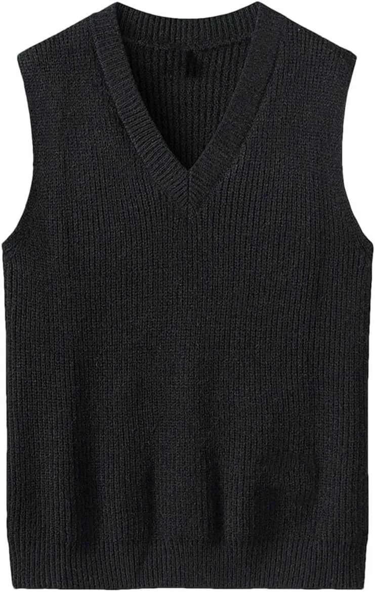 Men's Winter V-Neck Knitwear Thick Solid Color Loose Knitwear Knitwear Vest