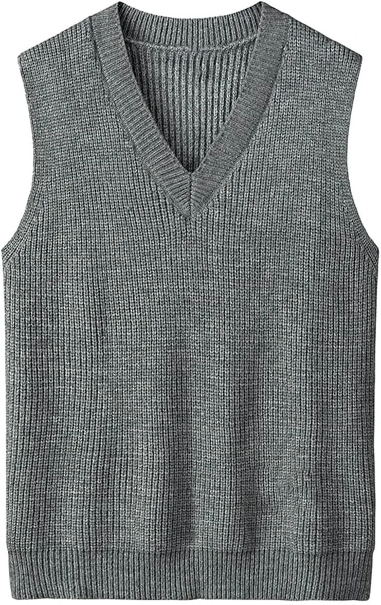 Men's Winter V-Neck Knitwear Thick Solid Color Loose Knitwear Knitwear Vest