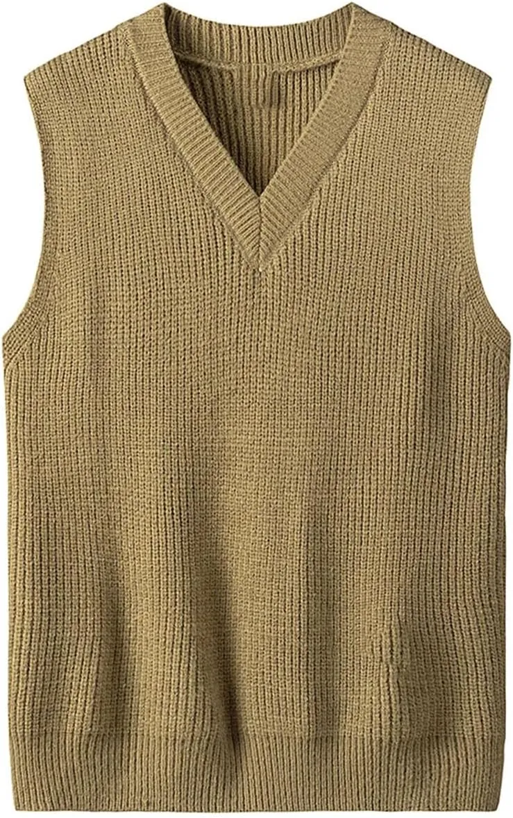 Men's Winter V-Neck Knitwear Thick Solid Color Loose Knitwear Knitwear Vest