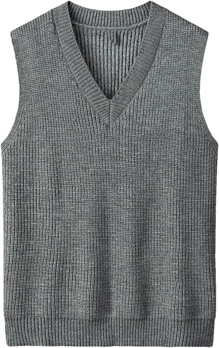Men's Winter V-Neck Knitwear Thick Solid Color Loose Knitwear Knitwear Vest