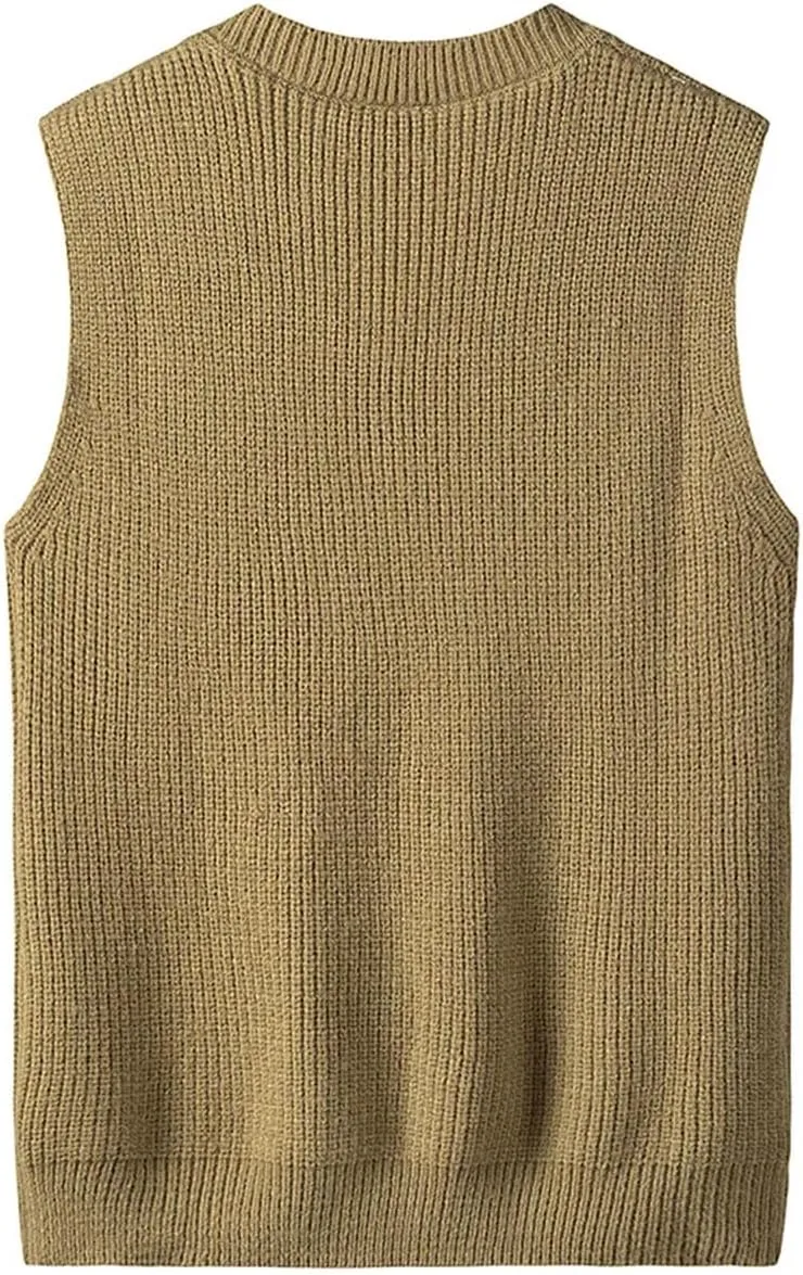 Men's Winter V-Neck Knitwear Thick Solid Color Loose Knitwear Knitwear Vest
