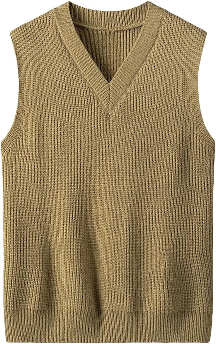 Men's Winter V-Neck Knitwear Thick Solid Color Loose Knitwear Knitwear Vest