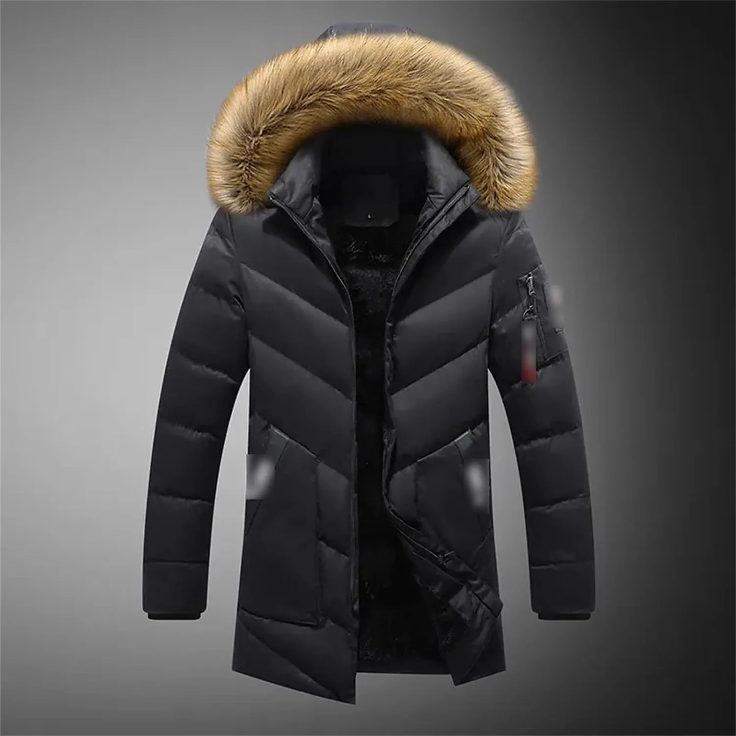 Men's Winter Warm Thick Jacket Hooded Fleece Parkas Male Casual Windproof Fur Collar Coat Male Cotton-Padded Overcoat