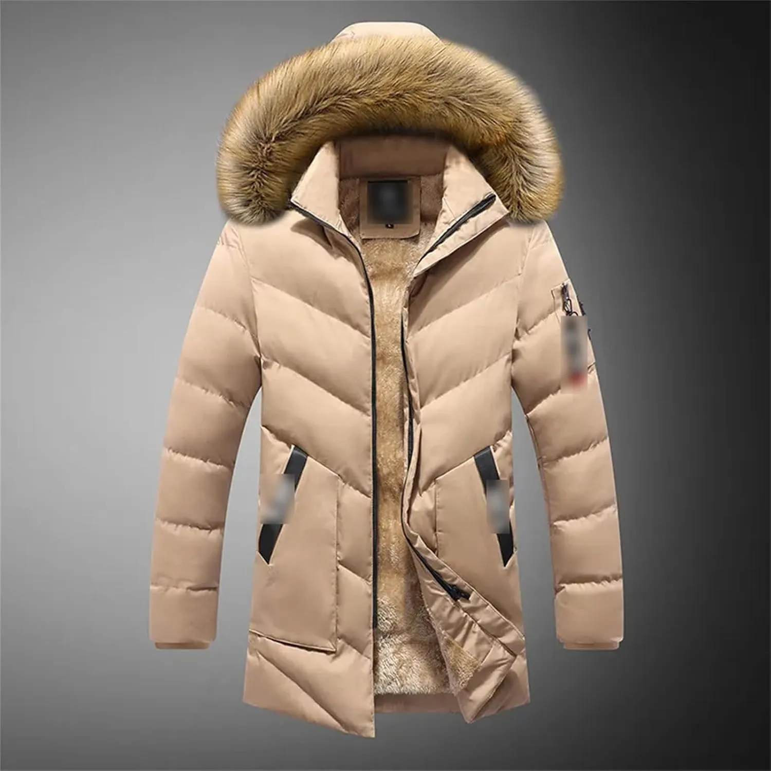 Men's Winter Warm Thick Jacket Hooded Fleece Parkas Male Casual Windproof Fur Collar Coat Male Cotton-Padded Overcoat