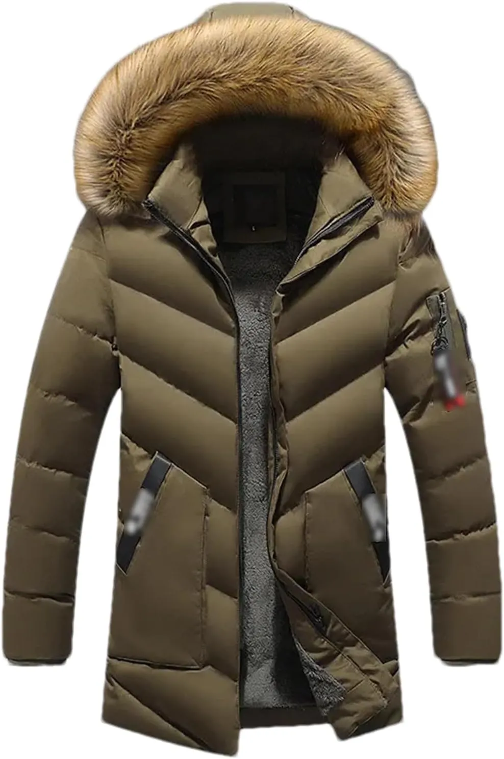 Men's Winter Warm Thick Jacket Hooded Fleece Parkas Male Casual Windproof Fur Collar Coat Male Cotton-Padded Overcoat