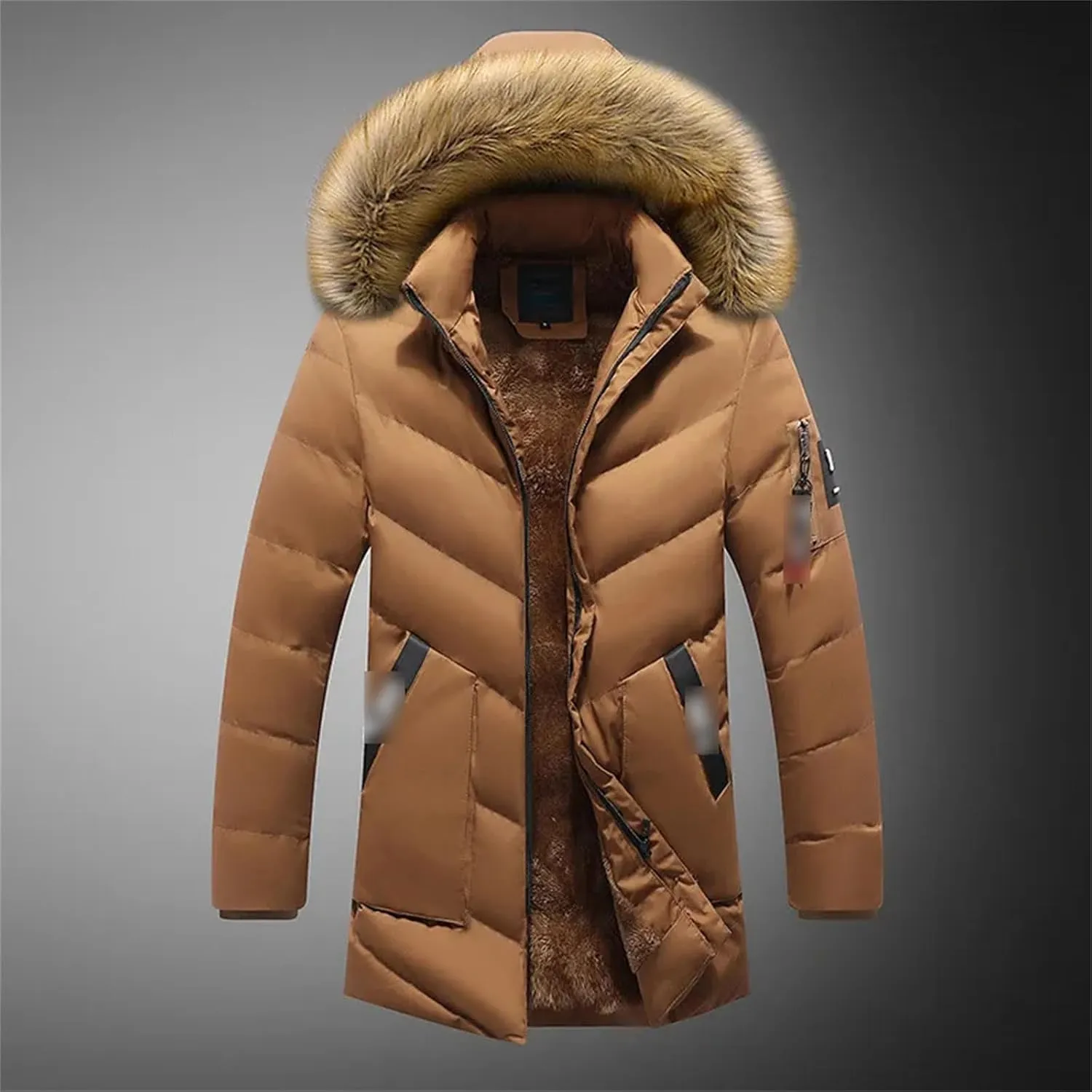 Men's Winter Warm Thick Jacket Hooded Fleece Parkas Male Casual Windproof Fur Collar Coat Male Cotton-Padded Overcoat