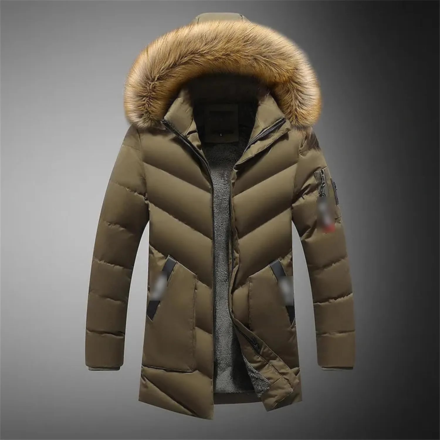 Men's Winter Warm Thick Jacket Hooded Fleece Parkas Male Casual Windproof Fur Collar Coat Male Cotton-Padded Overcoat