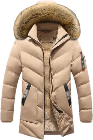 Men's Winter Warm Thick Jacket Hooded Fleece Parkas Male Casual Windproof Fur Collar Coat Male Cotton-Padded Overcoat