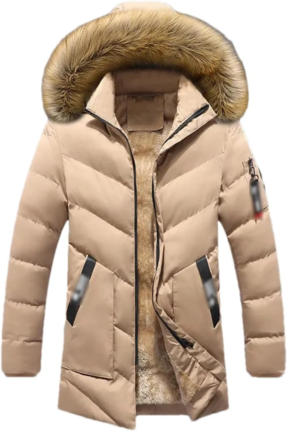 Men's Winter Warm Thick Jacket Hooded Fleece Parkas Male Casual Windproof Fur Collar Coat Male Cotton-Padded Overcoat