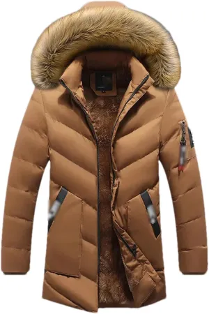 Men's Winter Warm Thick Jacket Hooded Fleece Parkas Male Casual Windproof Fur Collar Coat Male Cotton-Padded Overcoat