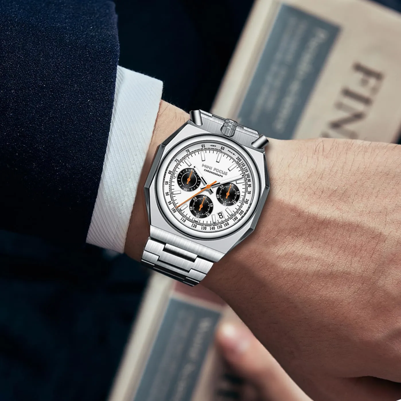 MF MINI FOCUS Unique Dress Men Watches (Chronograph/Waterproof/Luminous/Calendar) Big Face Stainless Steel Band Watches for Men