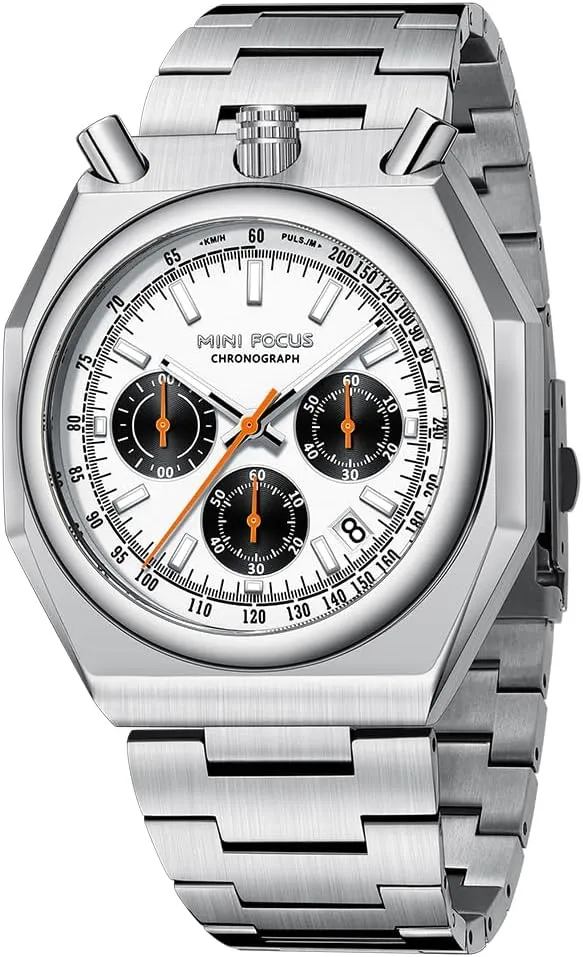 MF MINI FOCUS Unique Dress Men Watches (Chronograph/Waterproof/Luminous/Calendar) Big Face Stainless Steel Band Watches for Men