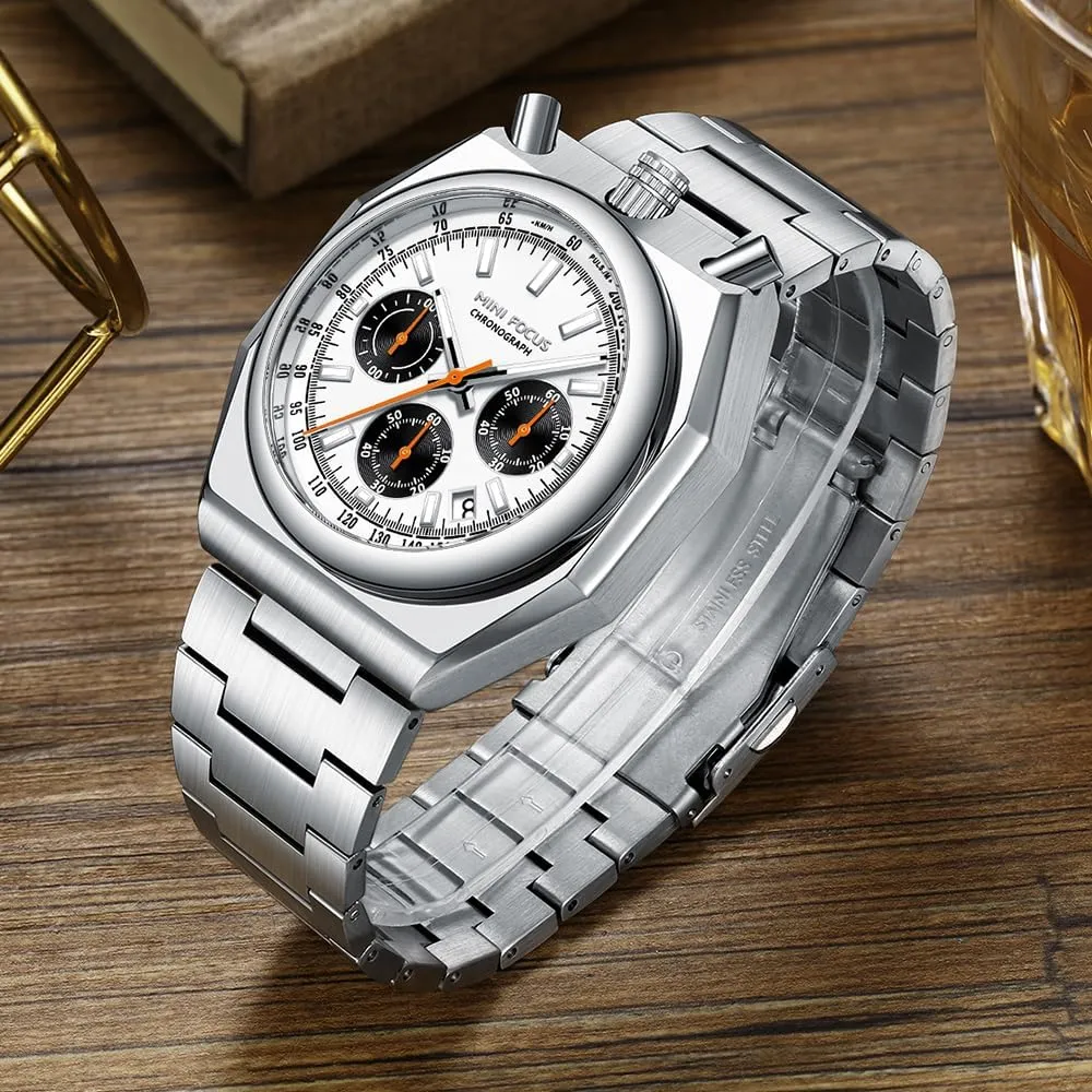 MF MINI FOCUS Unique Dress Men Watches (Chronograph/Waterproof/Luminous/Calendar) Big Face Stainless Steel Band Watches for Men