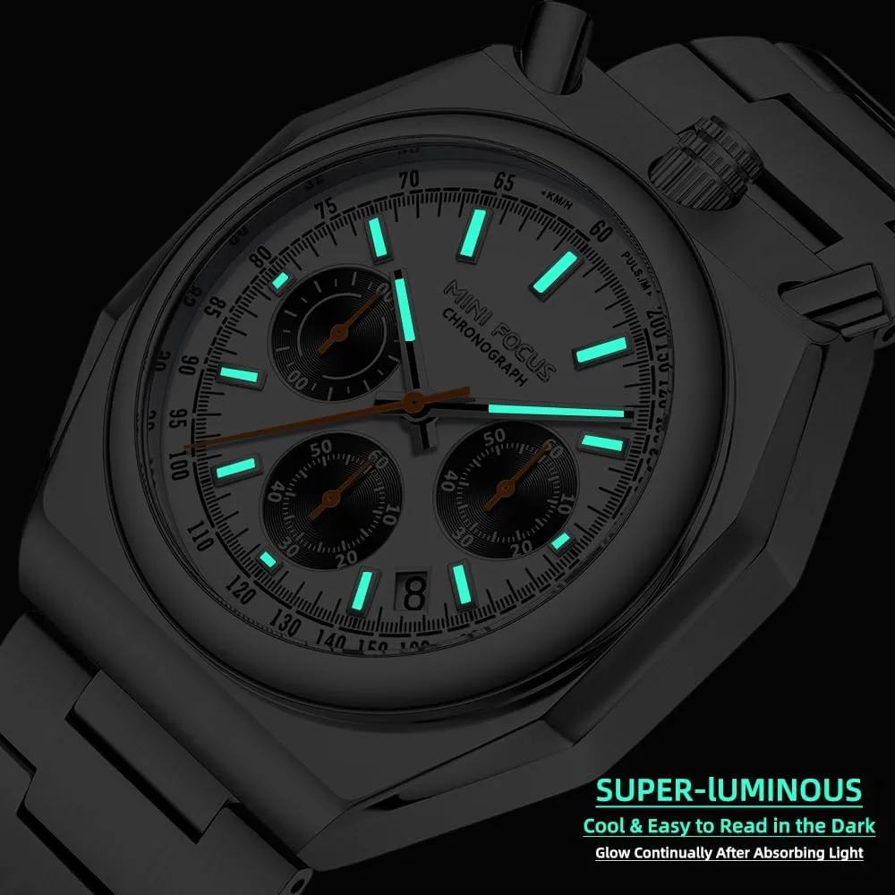 MF MINI FOCUS Unique Dress Men Watches (Chronograph/Waterproof/Luminous/Calendar) Big Face Stainless Steel Band Watches for Men