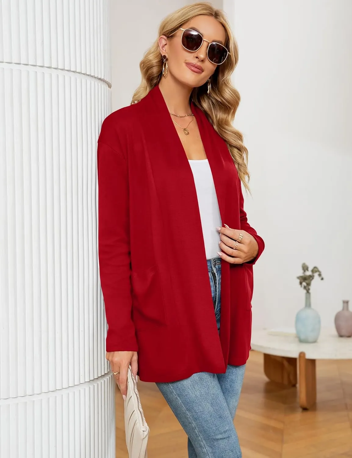Micoson Women's Long Sleeve Open Front Cardigan Casual Loose Lightweight Cardigans with Pockets